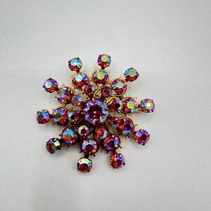 Vintage Starburst Aurora Borealis Pink Rhinestones Pin Brooch